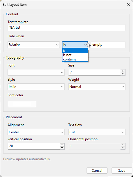 Edit layout item