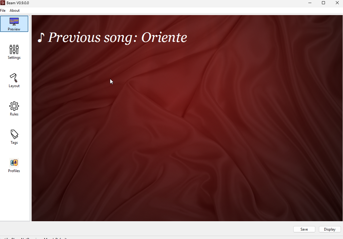 Beam open with no active song in the preview