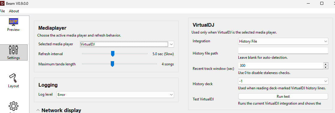 VirtualDJ settings in Beam